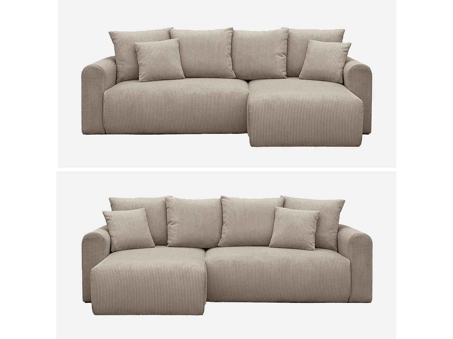 Divano letto angolare reversibile 3 posti velluto a coste, talpa