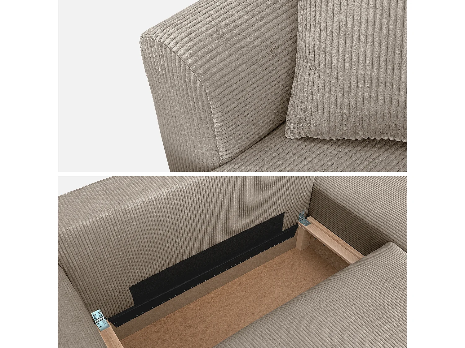 Divano letto angolare reversibile 3 posti velluto a coste, talpa