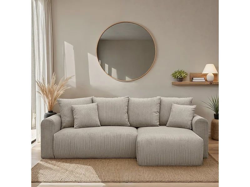 Sofá cama esquinero convertible de pana fina de 3 plazas pardo