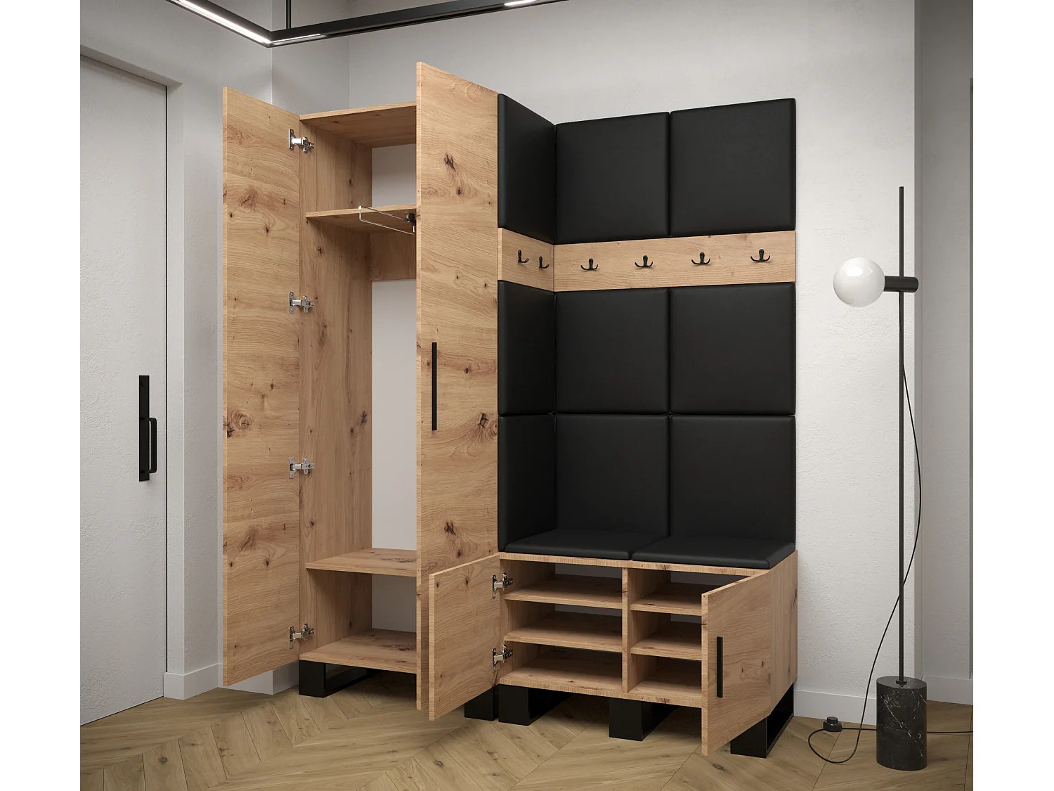 Ensemble de garde-robe Artin 2 196/158/46 (Chêne artisanal/Manila 02)