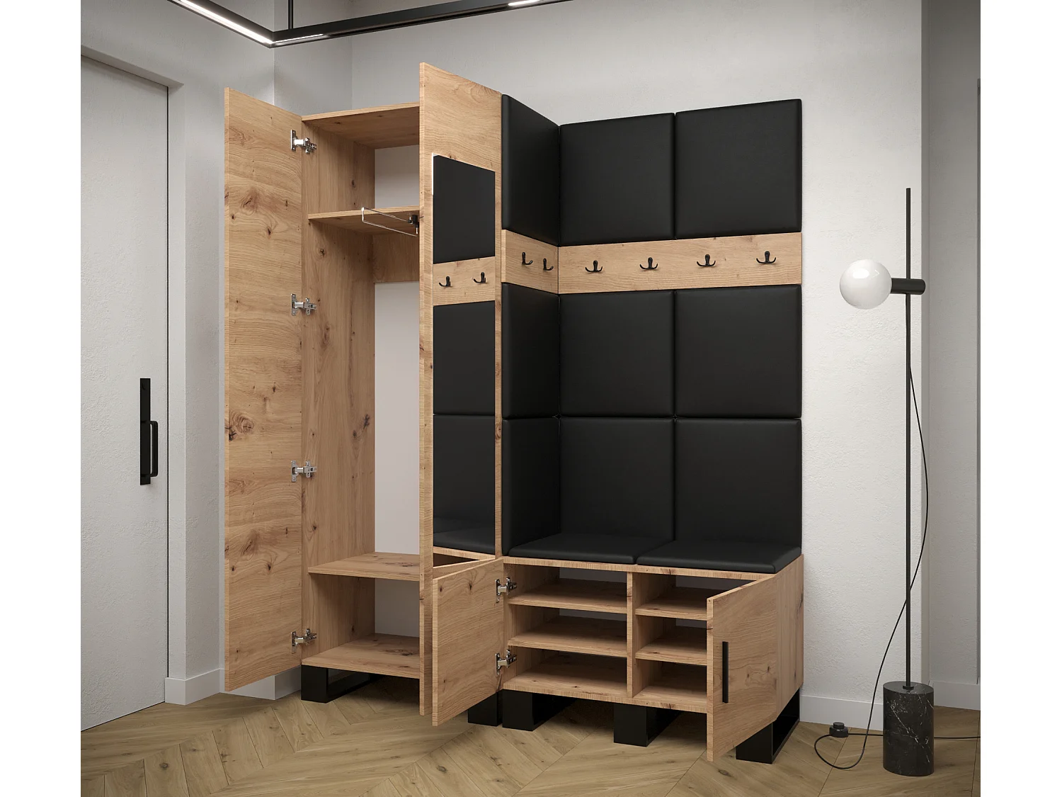 Ensemble de garde-robe Artin 14 196/158/46 (Chêne artisanal/Manila 02)