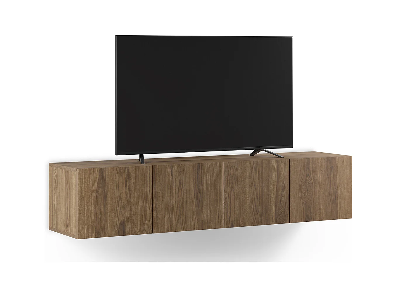 Meuble TV, Meuble de salon avec 4 portes aspect bois coloris chêne - Longueur 180 x Profondeur 35 x Hauteur 38 cm