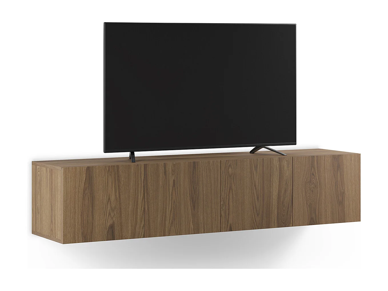 Meuble TV, Meuble de salon avec 4 portes aspect bois coloris chêne - Longueur 180 x Profondeur 35 x Hauteur 38 cm