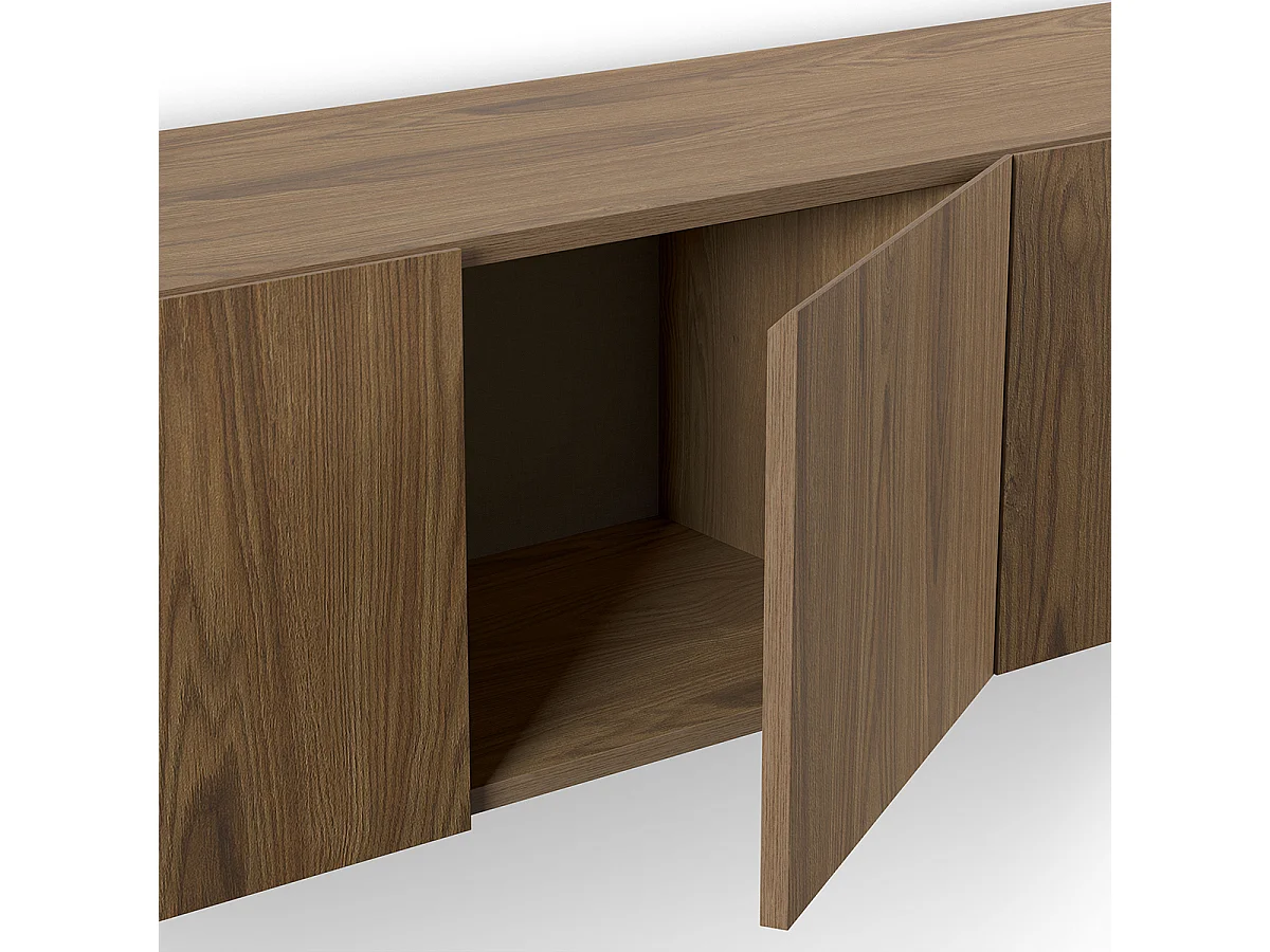 Meuble TV, Meuble de salon avec 4 portes aspect bois coloris chêne - Longueur 180 x Profondeur 35 x Hauteur 38 cm