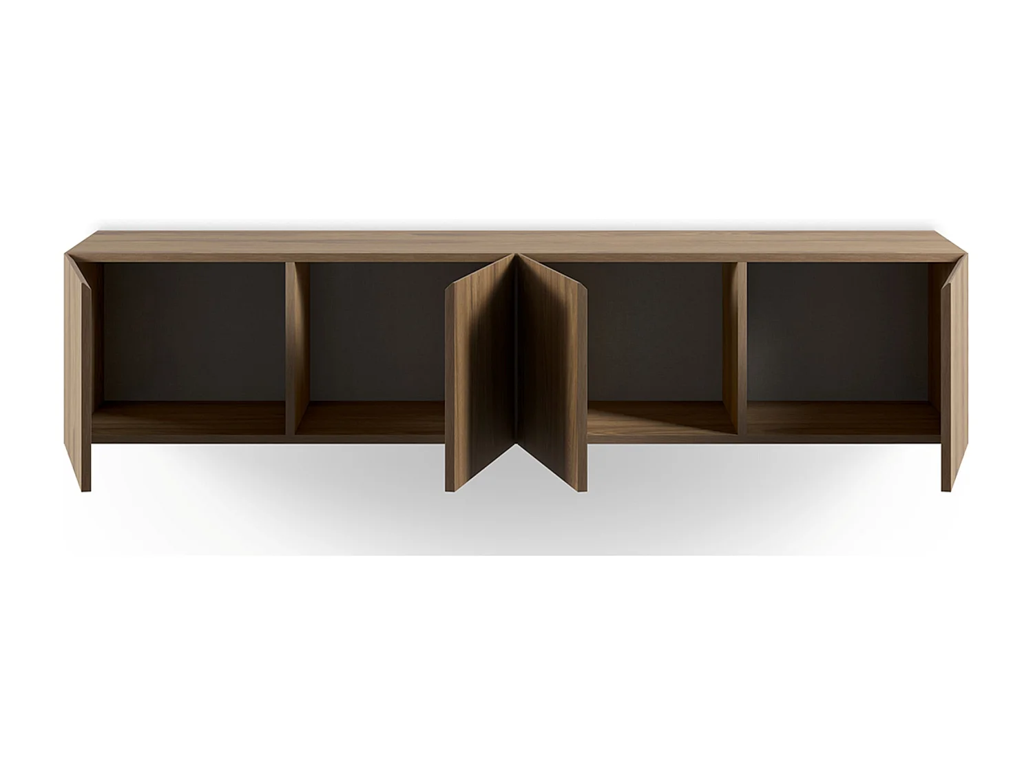 Meuble TV, Meuble de salon avec 4 portes aspect bois coloris chêne - Longueur 180 x Profondeur 35 x Hauteur 38 cm