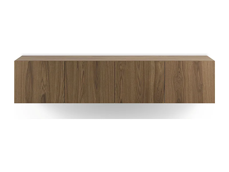 Meuble TV, Meuble de salon avec 4 portes aspect bois coloris chêne - Longueur 180 x Profondeur 35 x Hauteur 38 cm