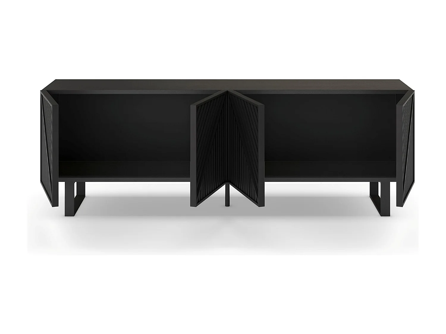 Meuble TV, Meuble de salon aspect bois coloris noir, pieds en métal noir - Longueur 161,20 x Profondeur 35 x Hauteur 55 cm
