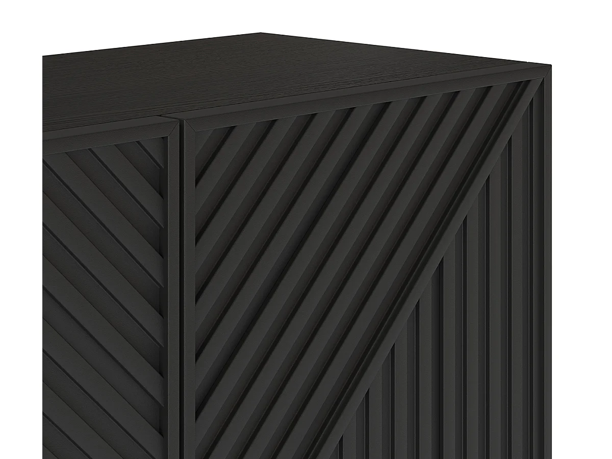 Meuble TV, Meuble de salon aspect bois coloris noir, pieds en métal noir - Longueur 161,20 x Profondeur 35 x Hauteur 55 cm