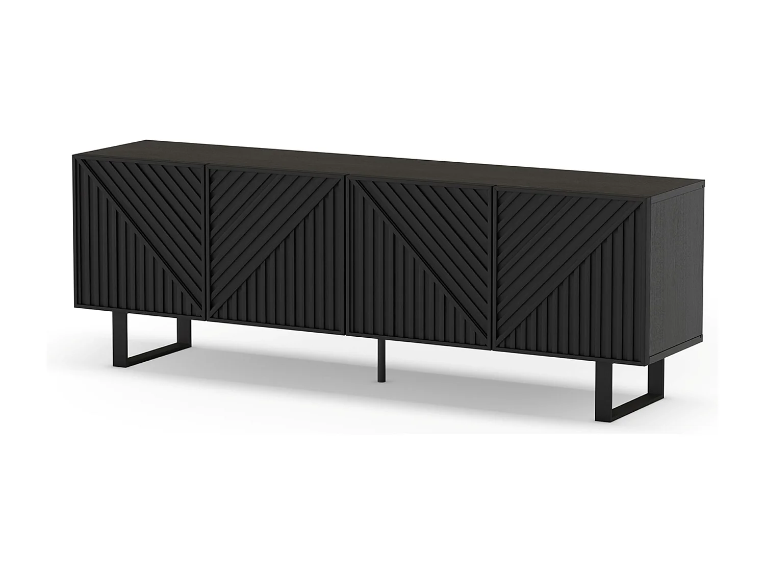 Meuble TV, Meuble de salon aspect bois coloris noir, pieds en métal noir - Longueur 161,20 x Profondeur 35 x Hauteur 55 cm