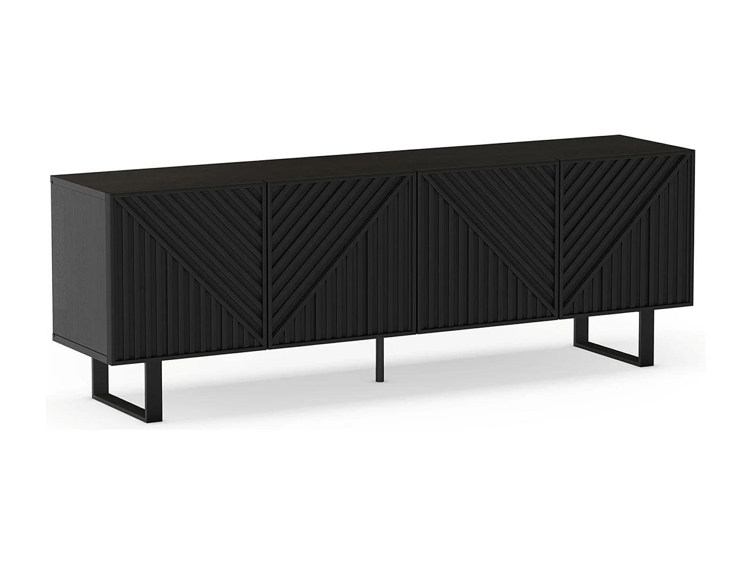 Meuble TV, Meuble de salon aspect bois coloris noir, pieds en métal noir - Longueur 161,20 x Profondeur 35 x Hauteur 55 cm