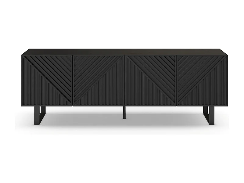 Meuble TV, Meuble de salon aspect bois coloris noir, pieds en métal noir - Longueur 161,20 x Profondeur 35 x Hauteur 55 cm