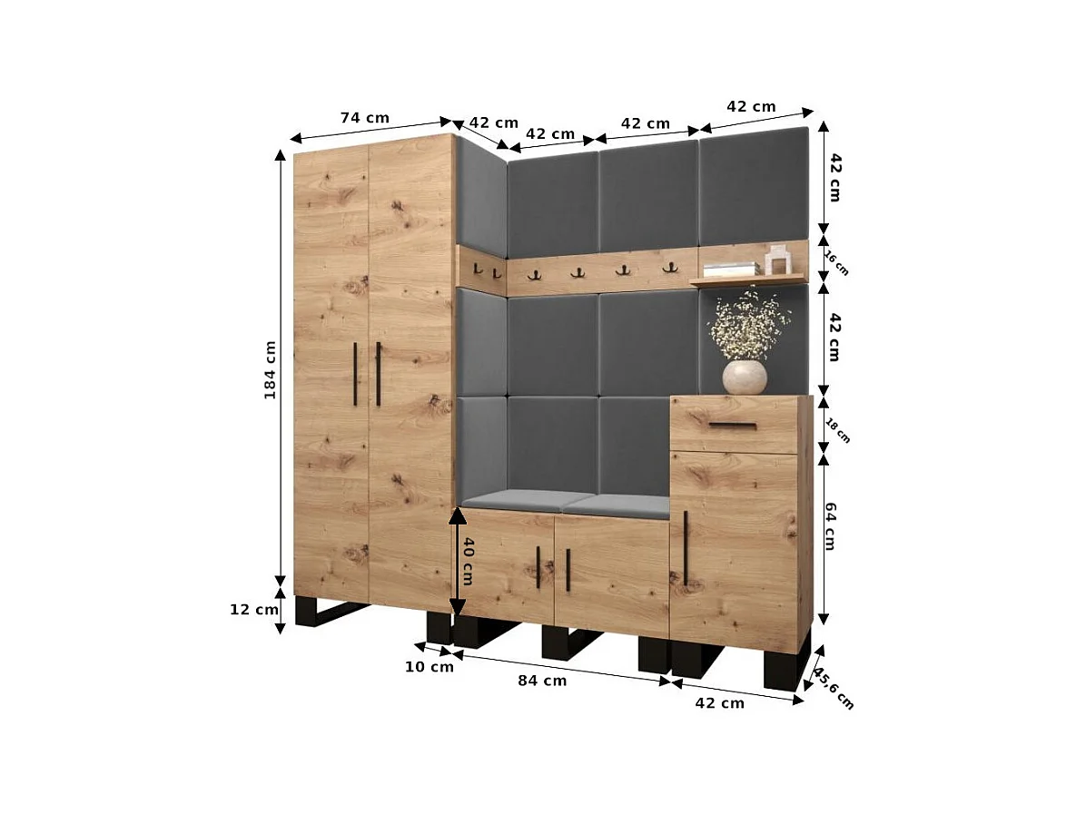 Ensemble de garde-robe Artin 1 196/200/46 (Chêne artisanal/Manila 16)