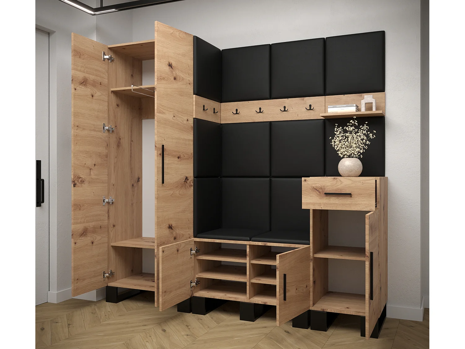 Ensemble de garde-robe Artin 1 196/200/46 (Chêne artisanal/Manila 16)