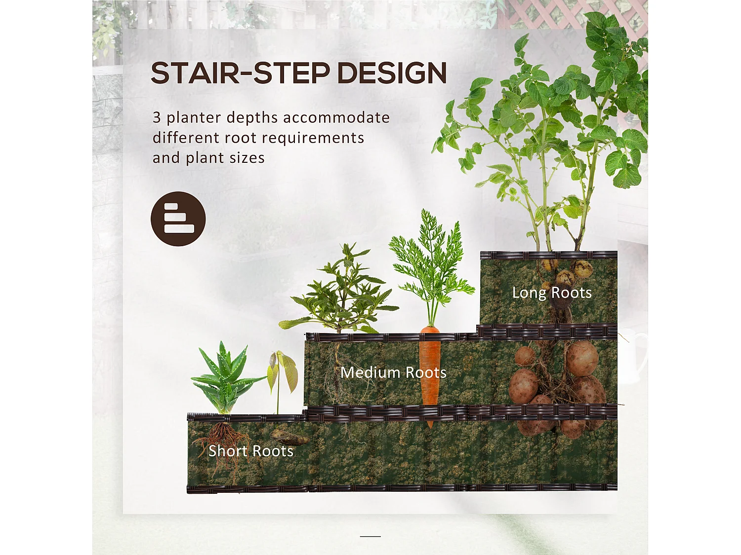 Orto rialzato a 3 livelli senza fondo per piante e verdure