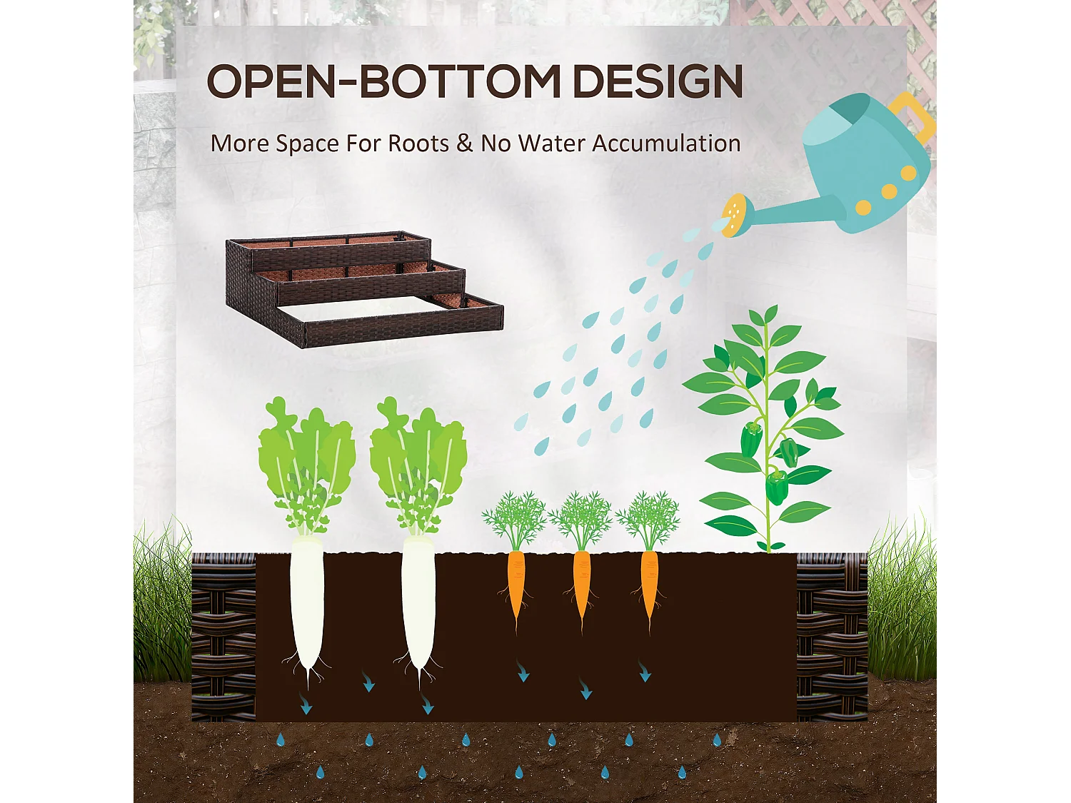 Orto rialzato a 3 livelli senza fondo per piante e verdure