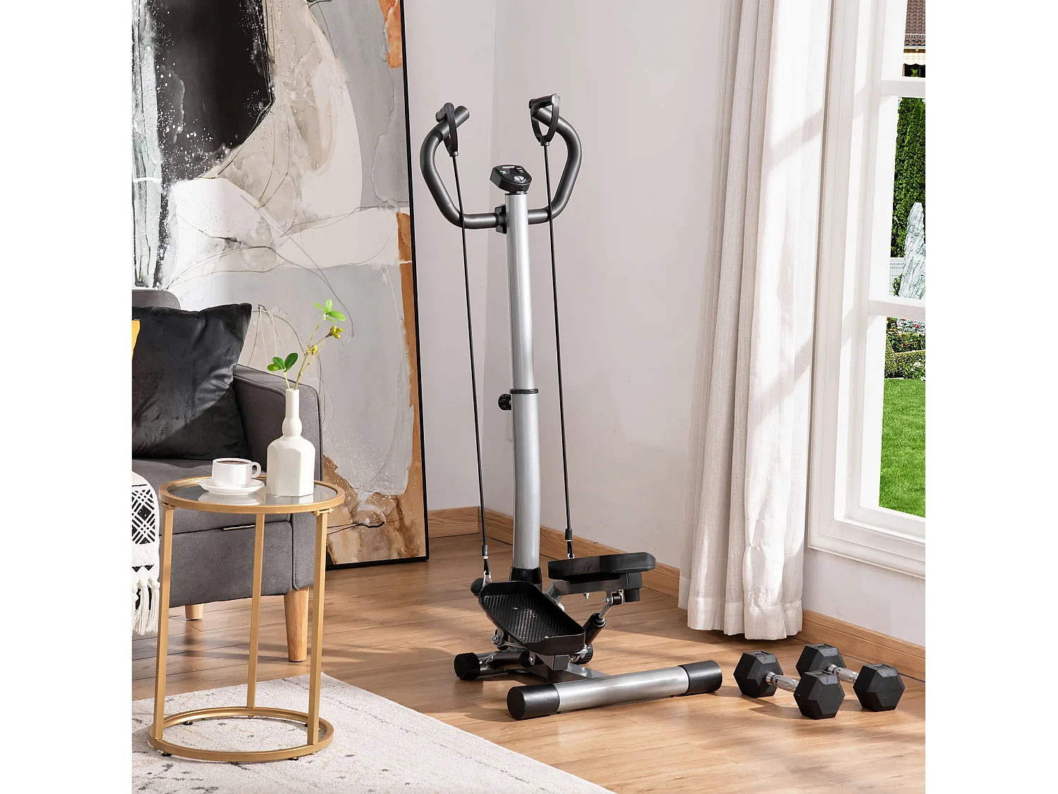 Stepper con manubrio regolabile monitor lcd ed elastici casa e palestra