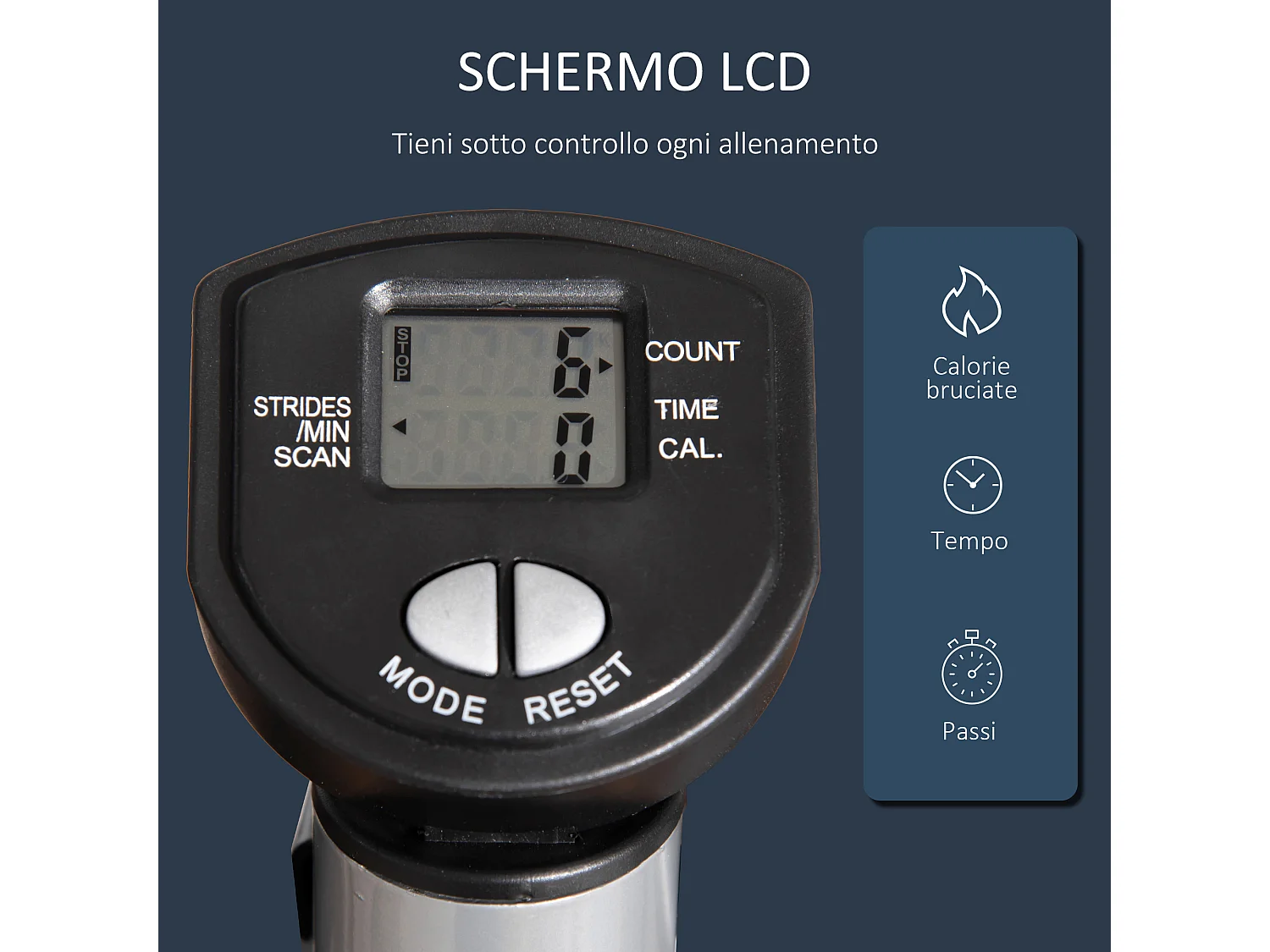 Stepper con manubrio regolabile monitor lcd ed elastici casa e palestra