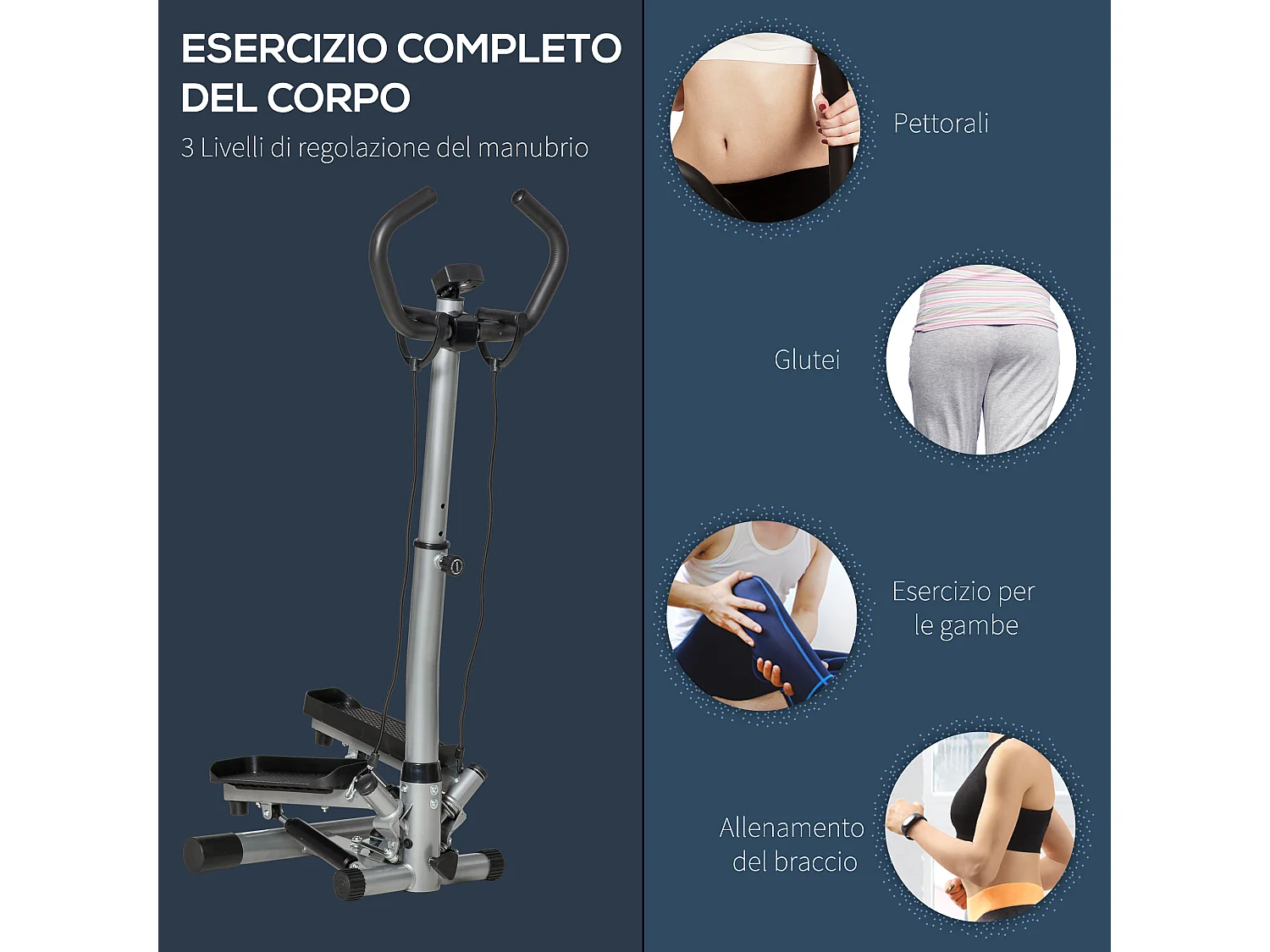 Stepper con manubrio regolabile monitor lcd ed elastici casa e palestra