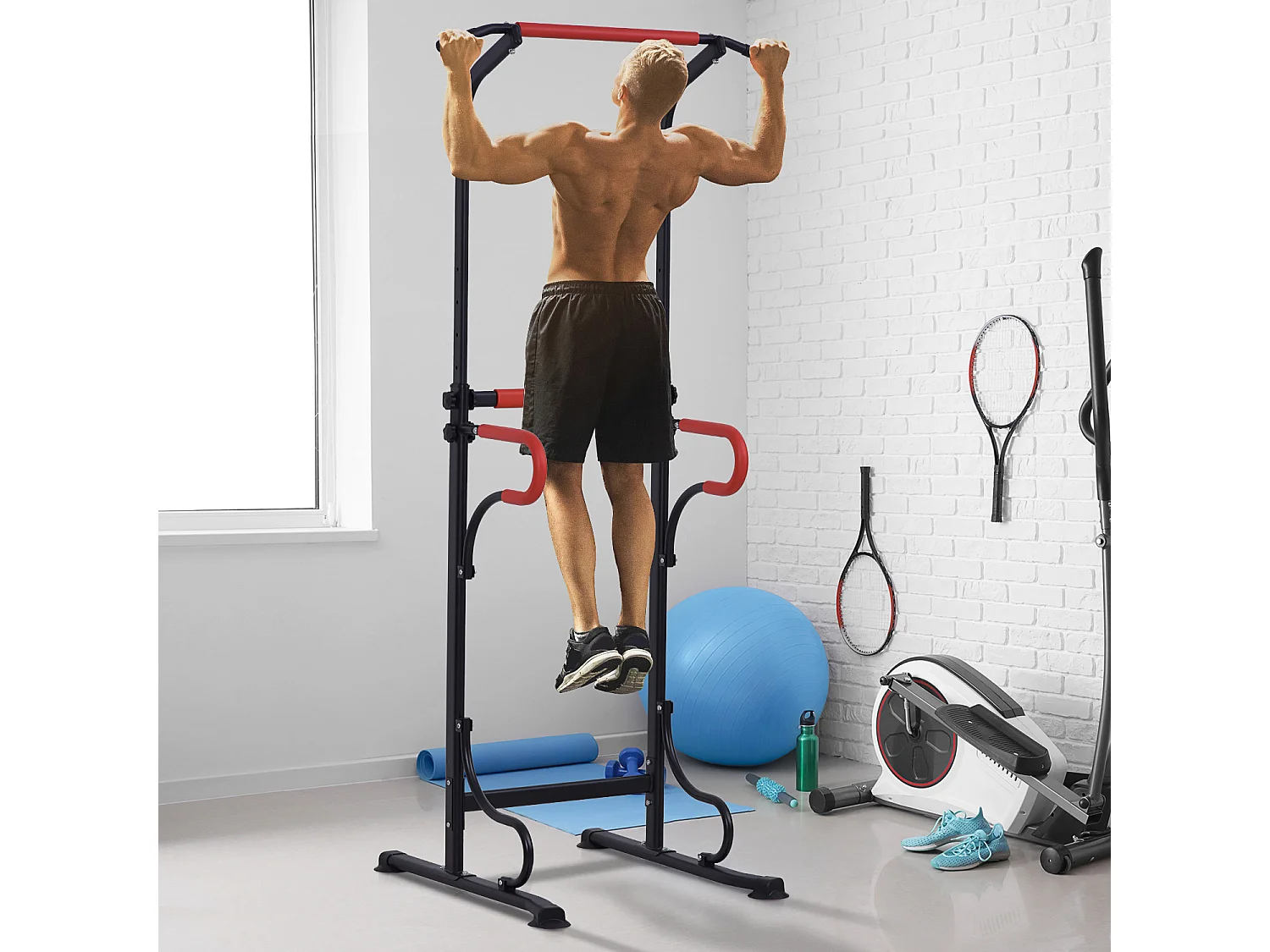 Power tower stazione fitness multifunzione con altezza regolabile nero rosso