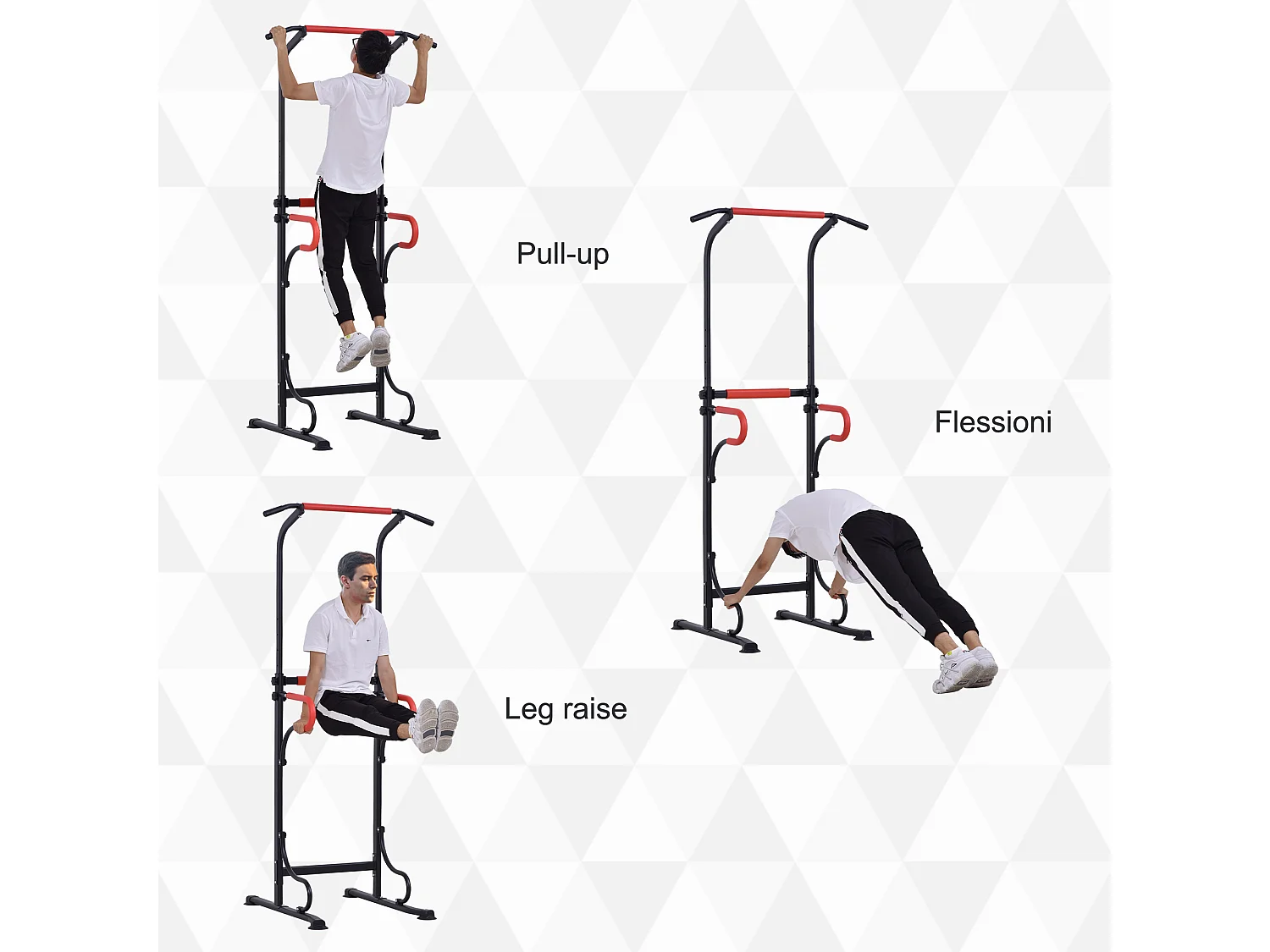 Power tower stazione fitness multifunzione con altezza regolabile nero rosso