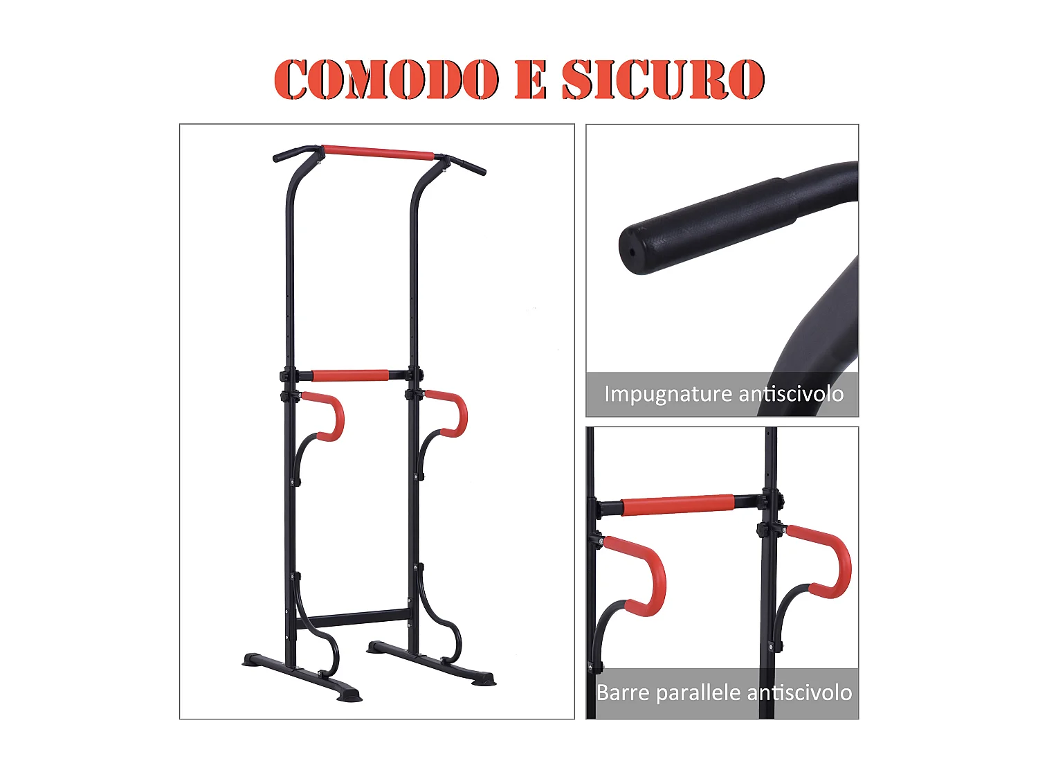 Power tower stazione fitness multifunzione con altezza regolabile nero rosso