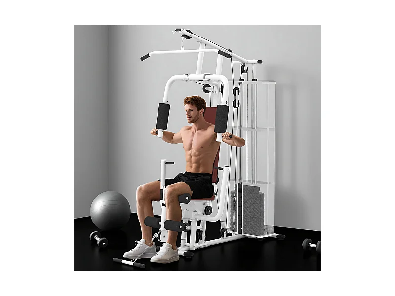 Stazione fitness multifunzione con 4 imbottiture in acciaio e pu bianco