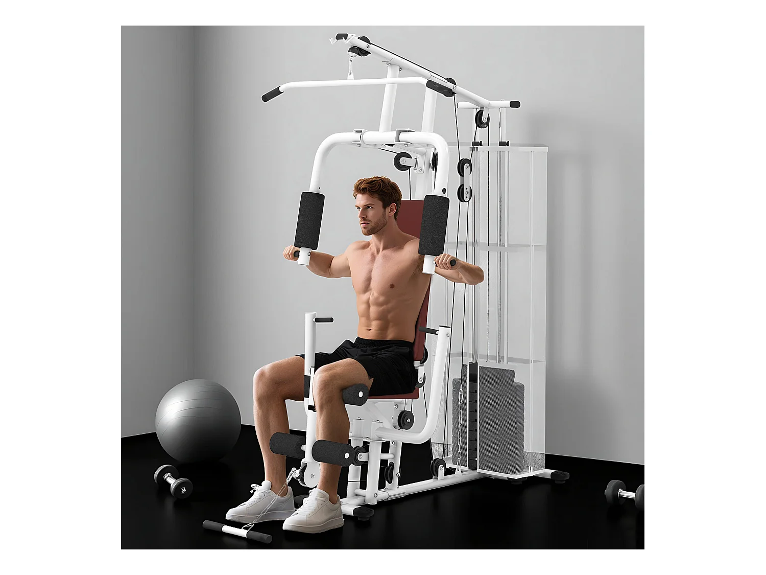 Stazione fitness multifunzione con 4 imbottiture in acciaio e pu bianco