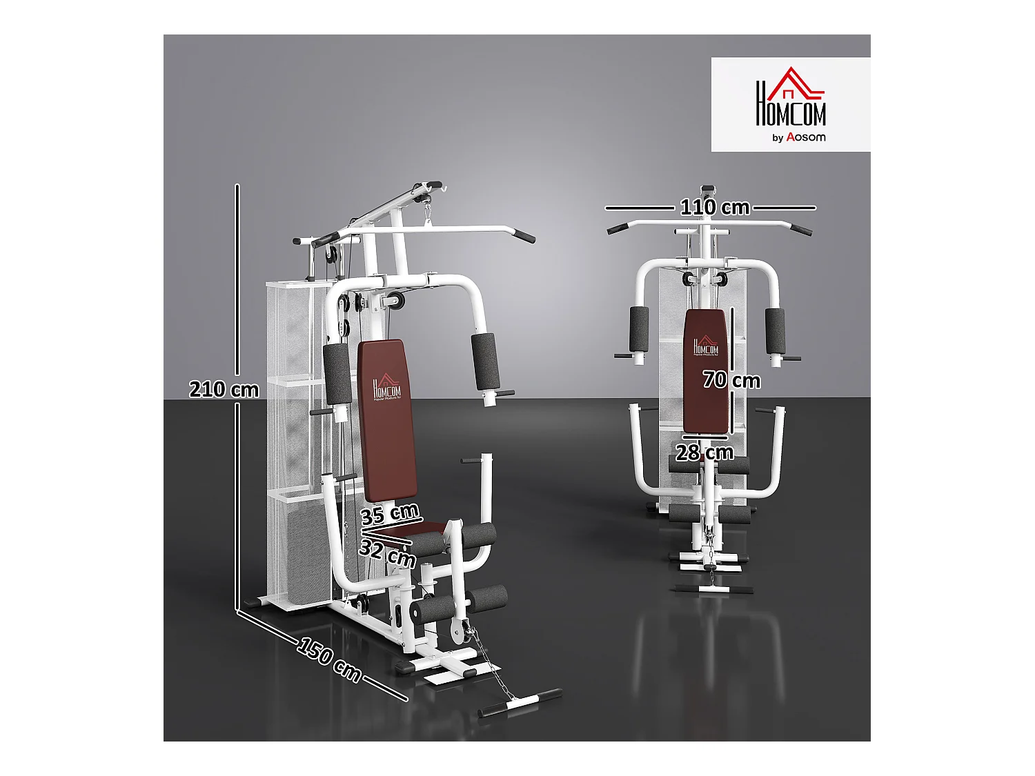 Stazione fitness multifunzione con 4 imbottiture in acciaio e pu bianco