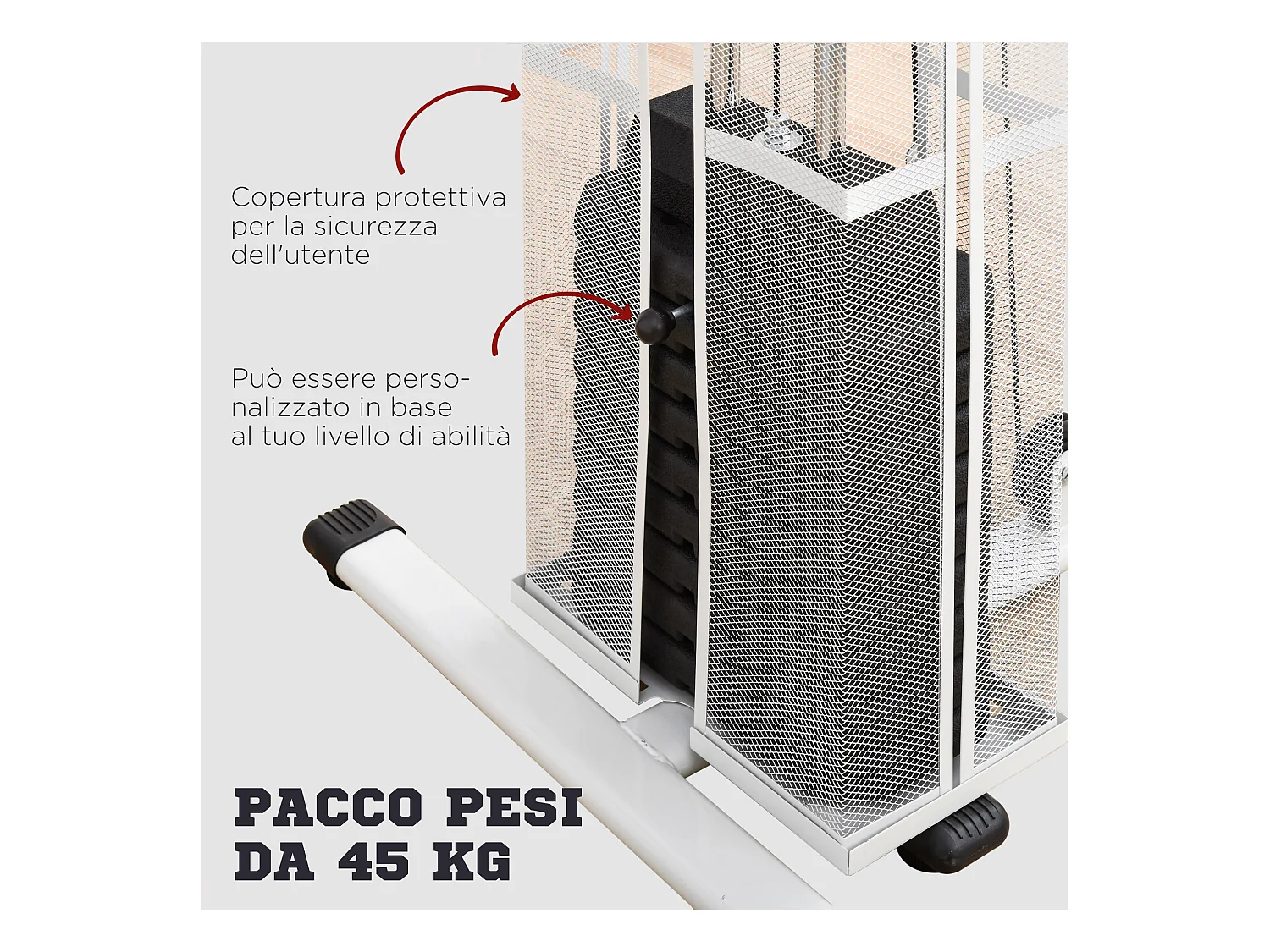 Stazione fitness multifunzione con 4 imbottiture in acciaio e pu bianco