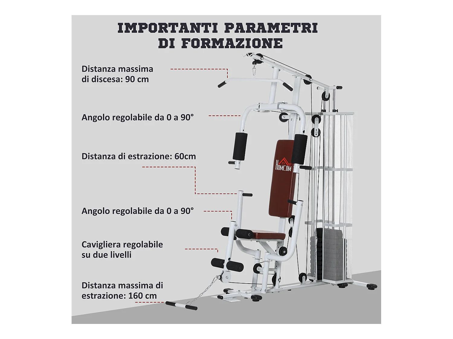 Stazione fitness multifunzione con 4 imbottiture in acciaio e pu bianco