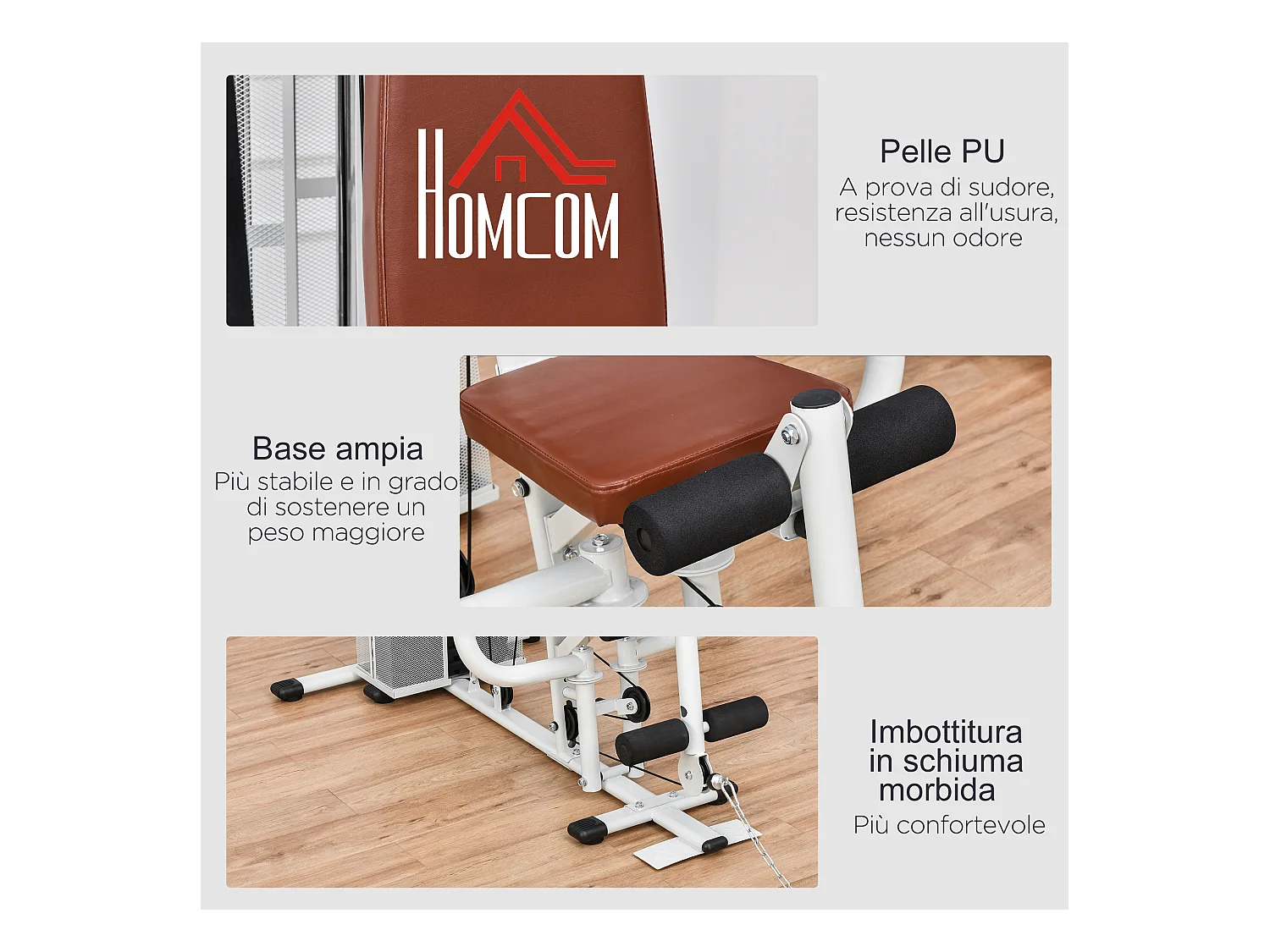 Stazione fitness multifunzione con 4 imbottiture in acciaio e pu bianco