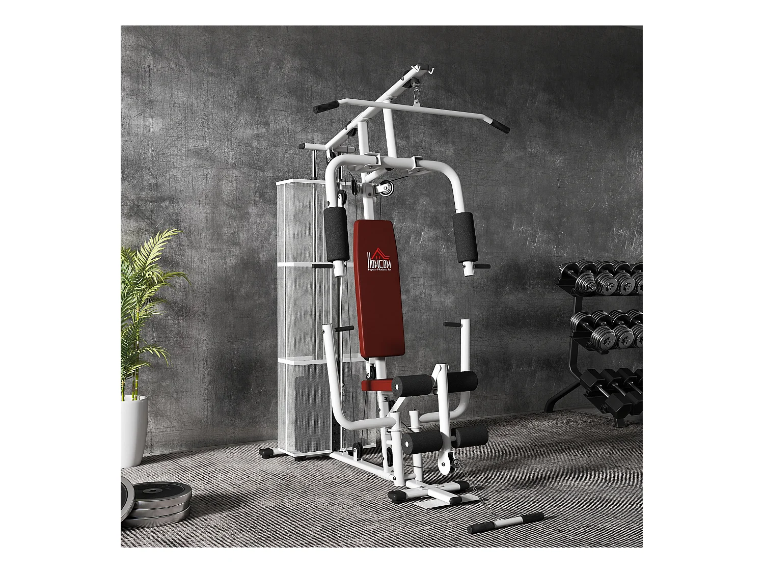 Stazione fitness multifunzione con 4 imbottiture in acciaio e pu bianco