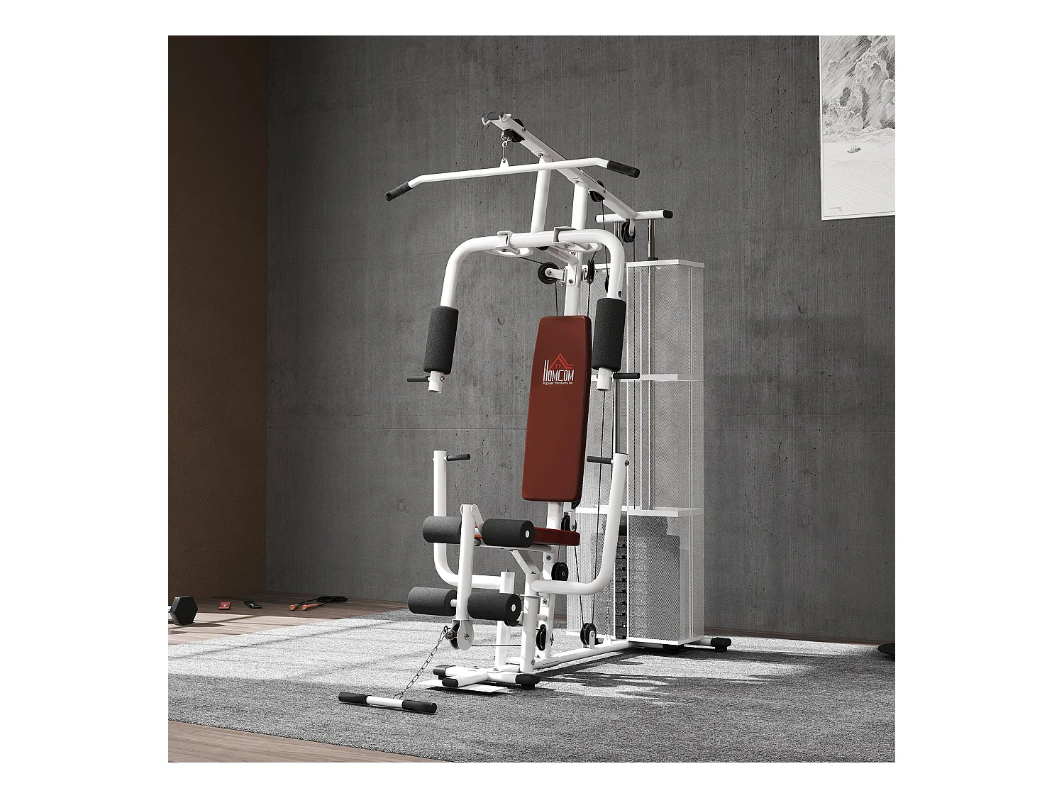 Stazione fitness multifunzione con 4 imbottiture in acciaio e pu bianco