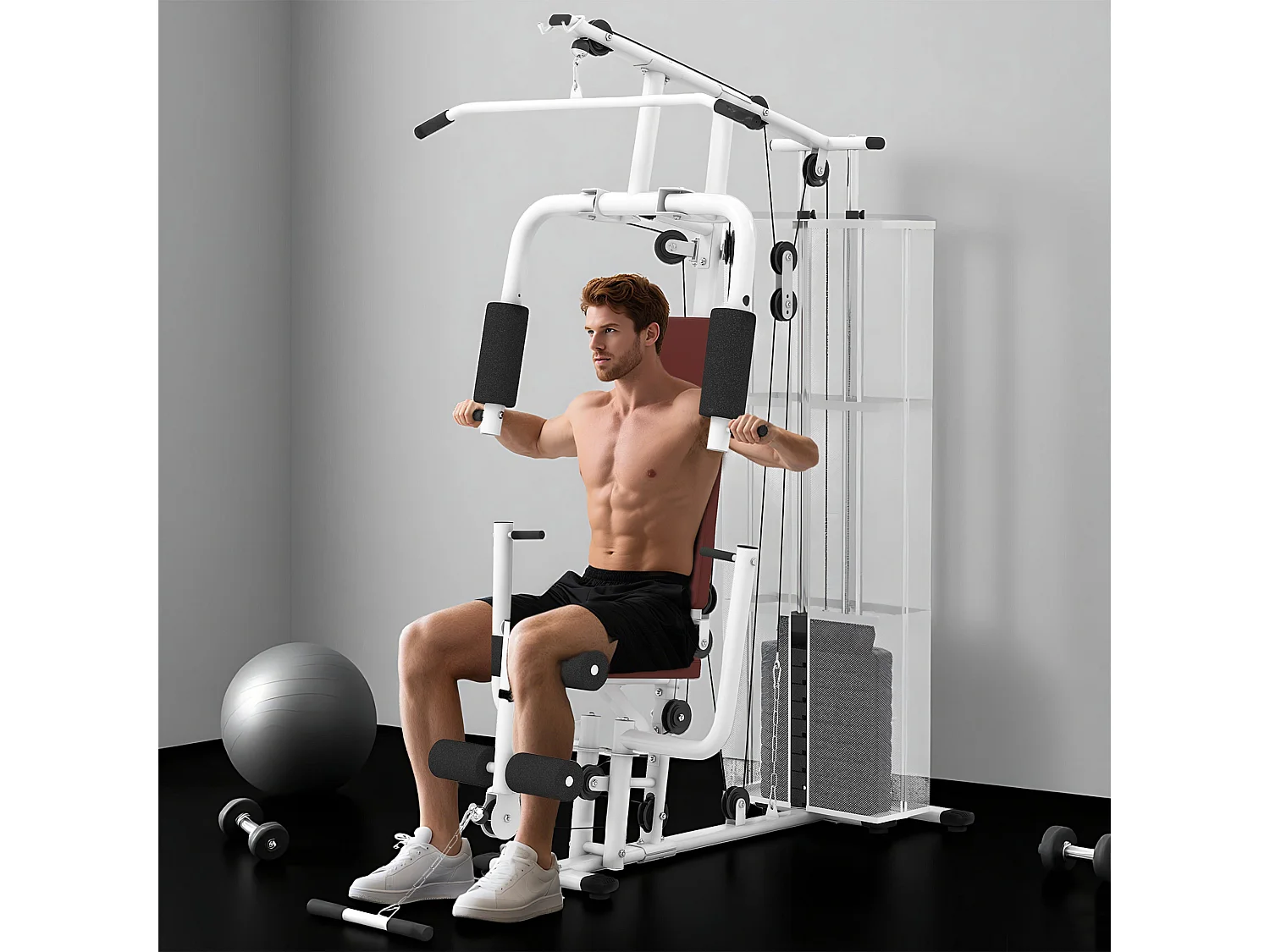 Stazione fitness multifunzione con 4 imbottiture in acciaio e pu bianco