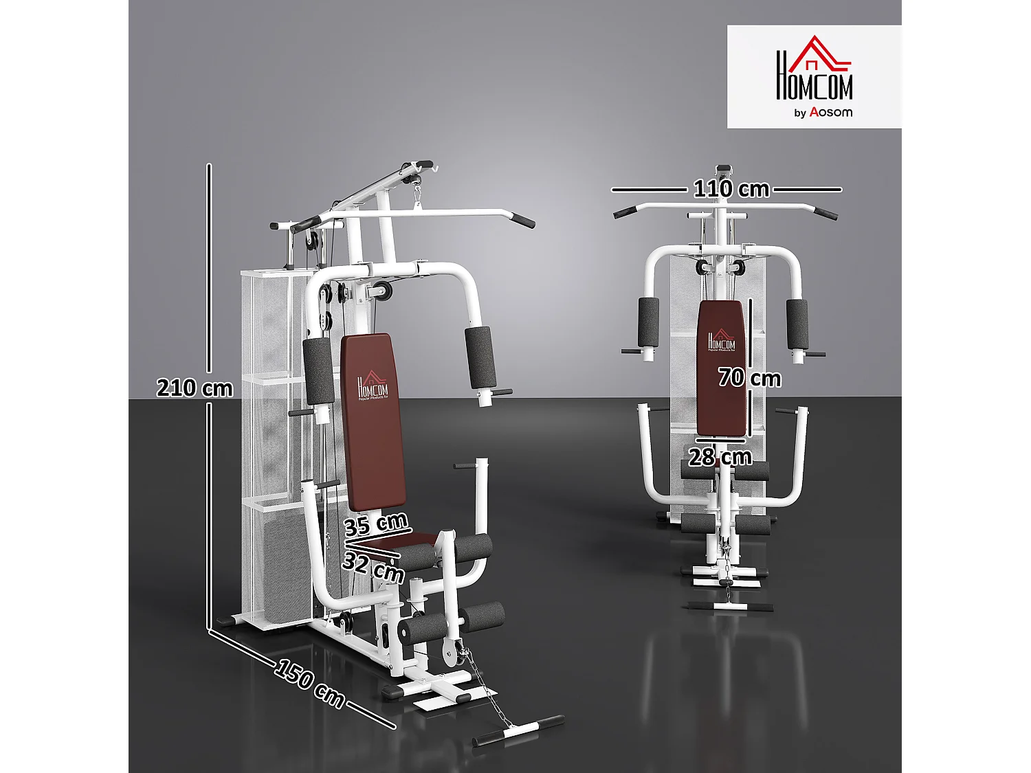 Stazione fitness multifunzione con 4 imbottiture in acciaio e pu bianco