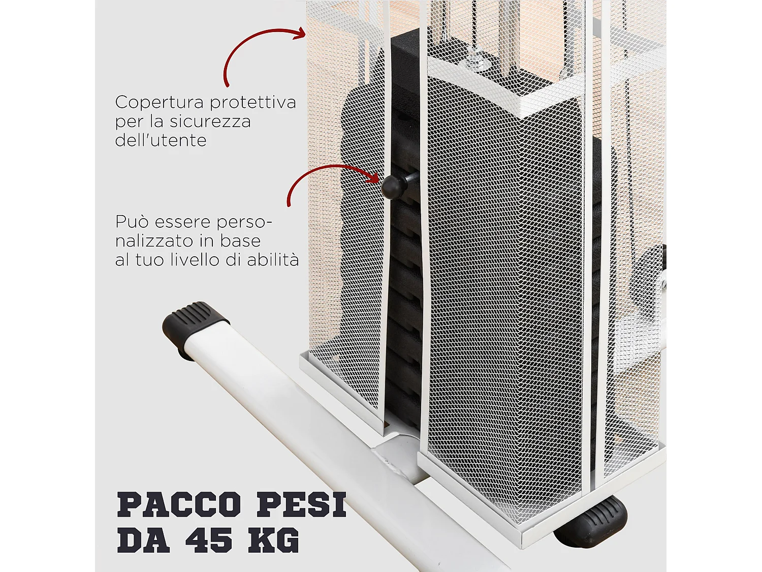 Stazione fitness multifunzione con 4 imbottiture in acciaio e pu bianco
