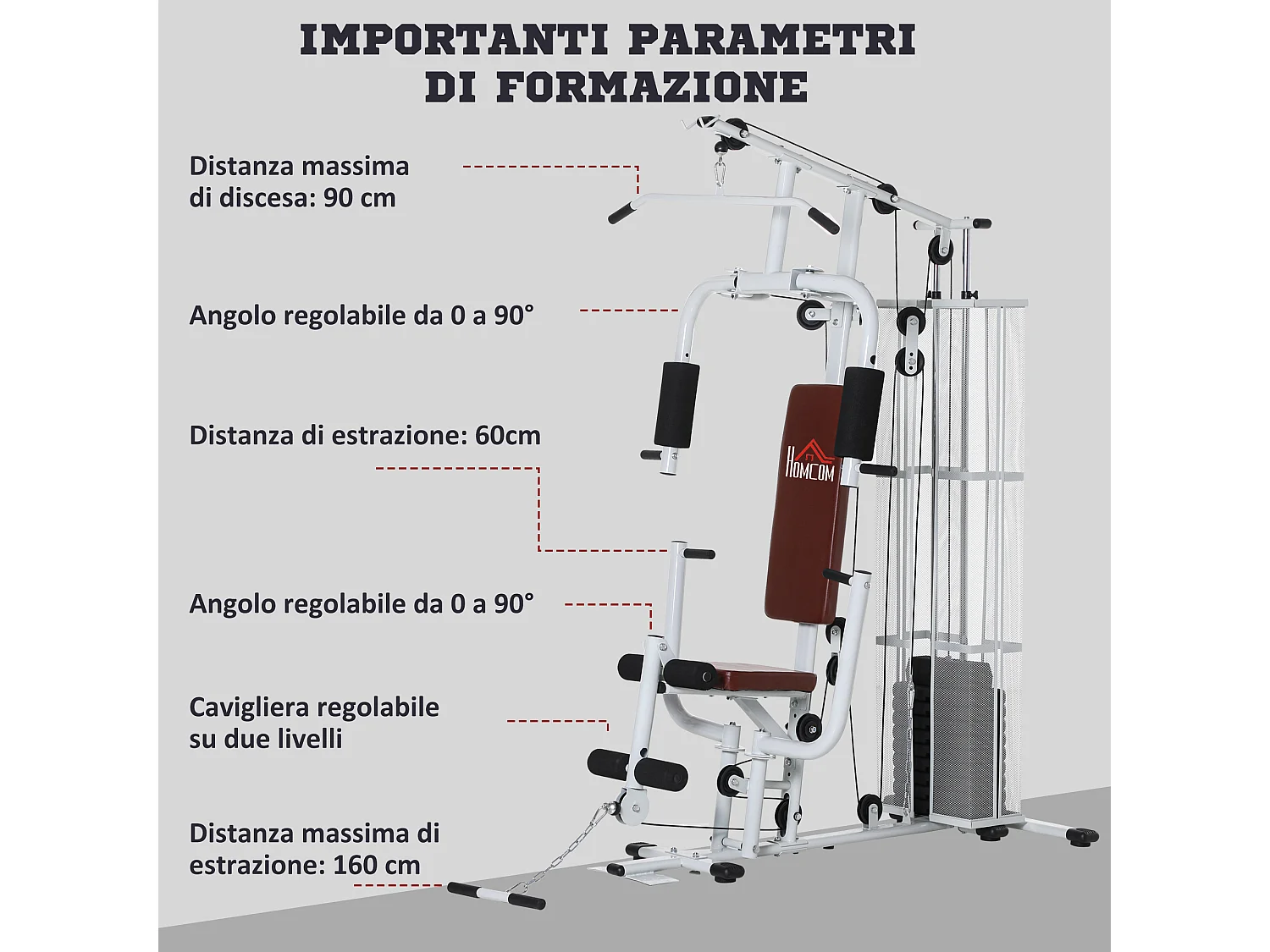 Stazione fitness multifunzione con 4 imbottiture in acciaio e pu bianco