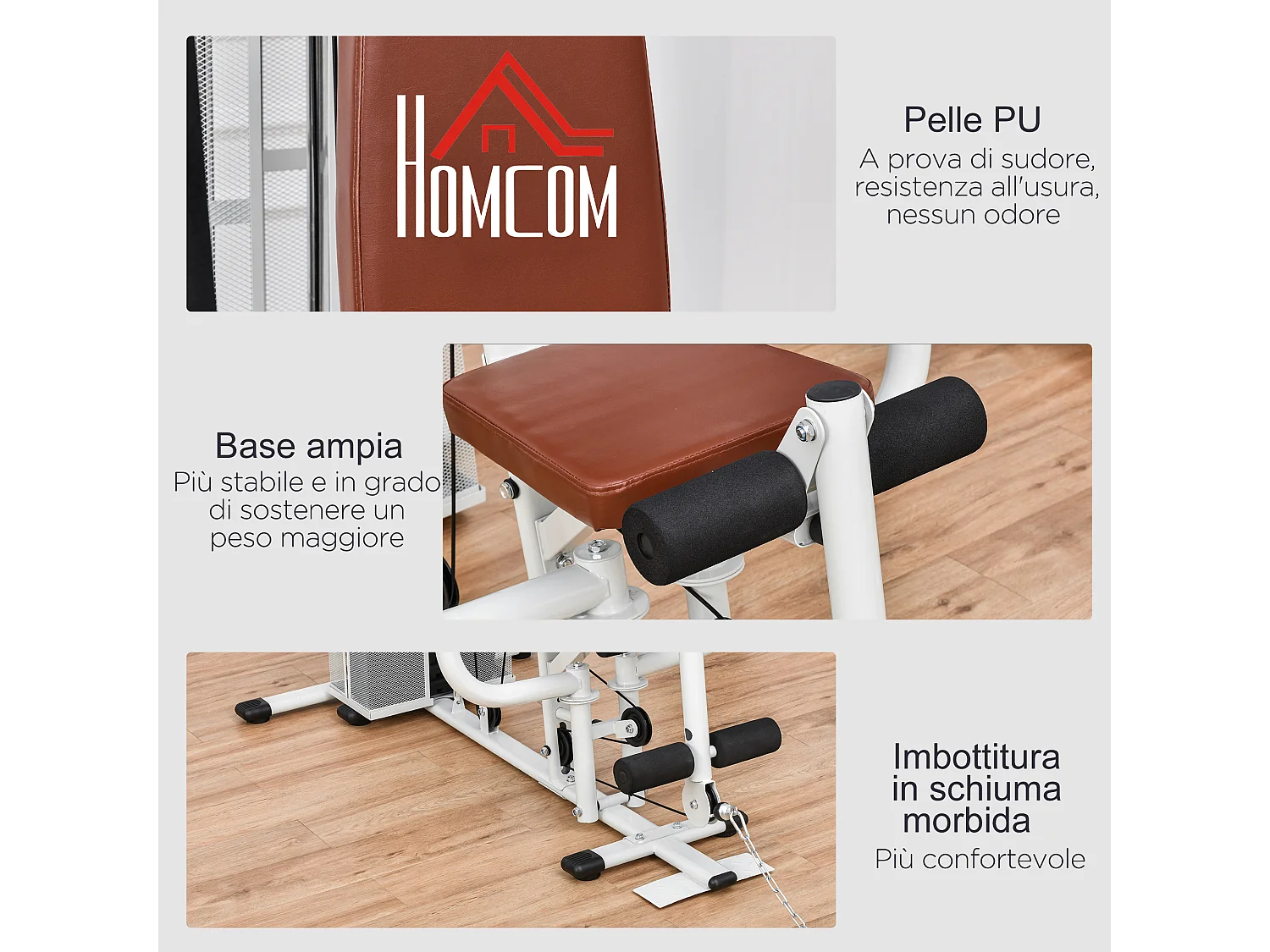 Stazione fitness multifunzione con 4 imbottiture in acciaio e pu bianco