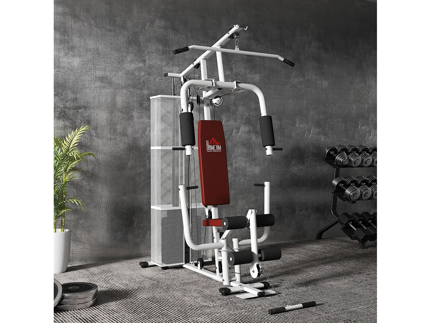 Stazione fitness multifunzione con 4 imbottiture in acciaio e pu bianco