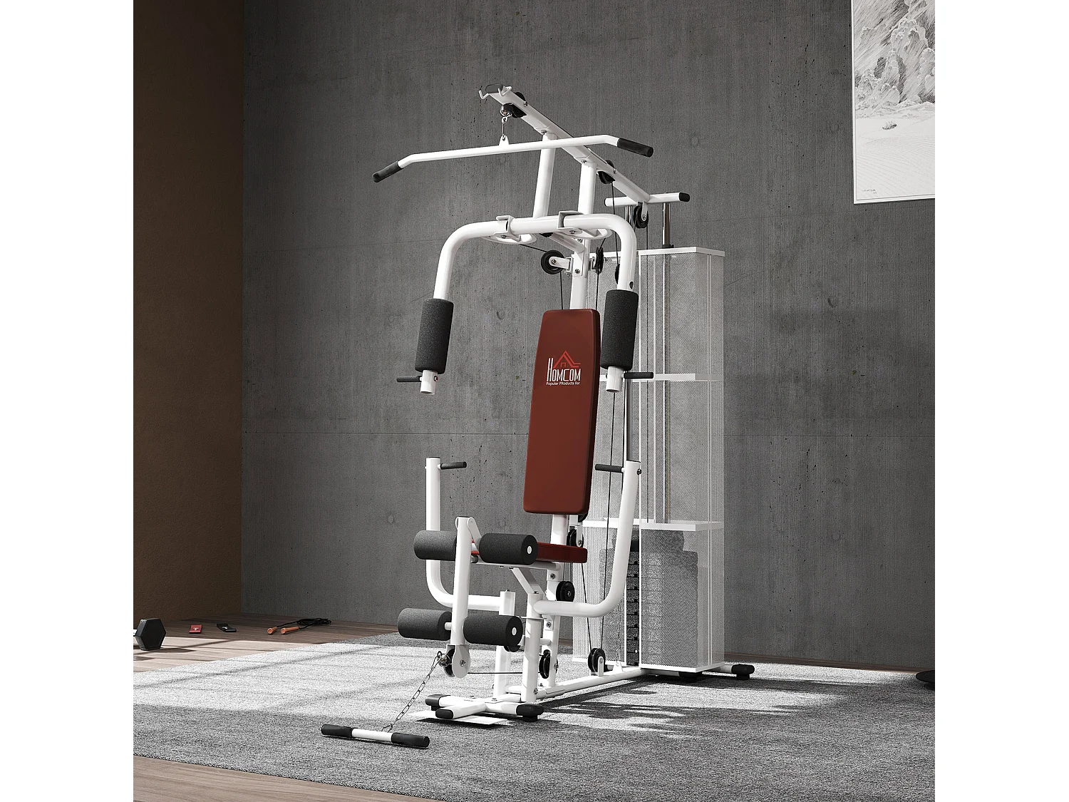 Stazione fitness multifunzione con 4 imbottiture in acciaio e pu bianco