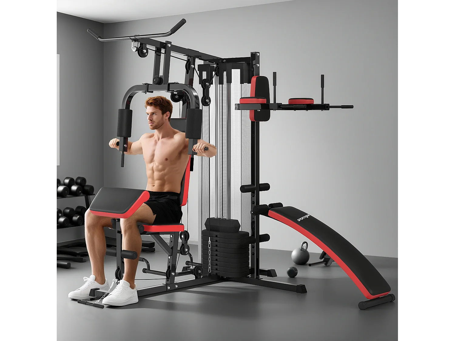 Stazione fitness multifunzione in acciaio e pu nera