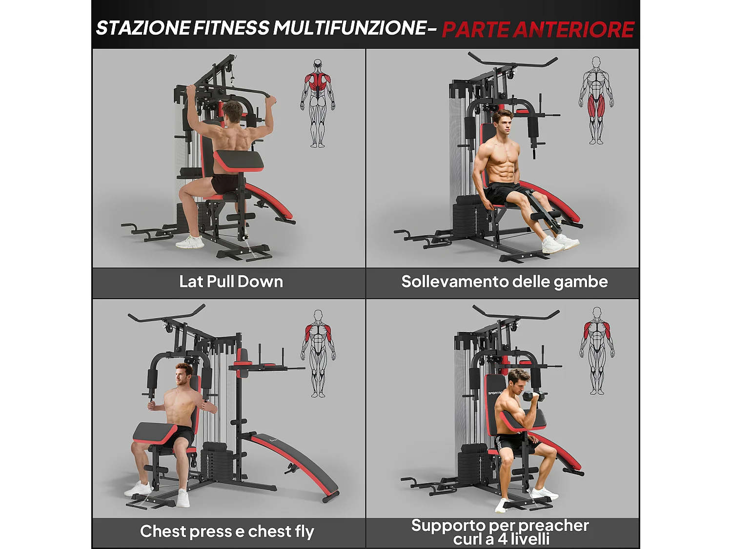 Stazione fitness multifunzione in acciaio e pu nera