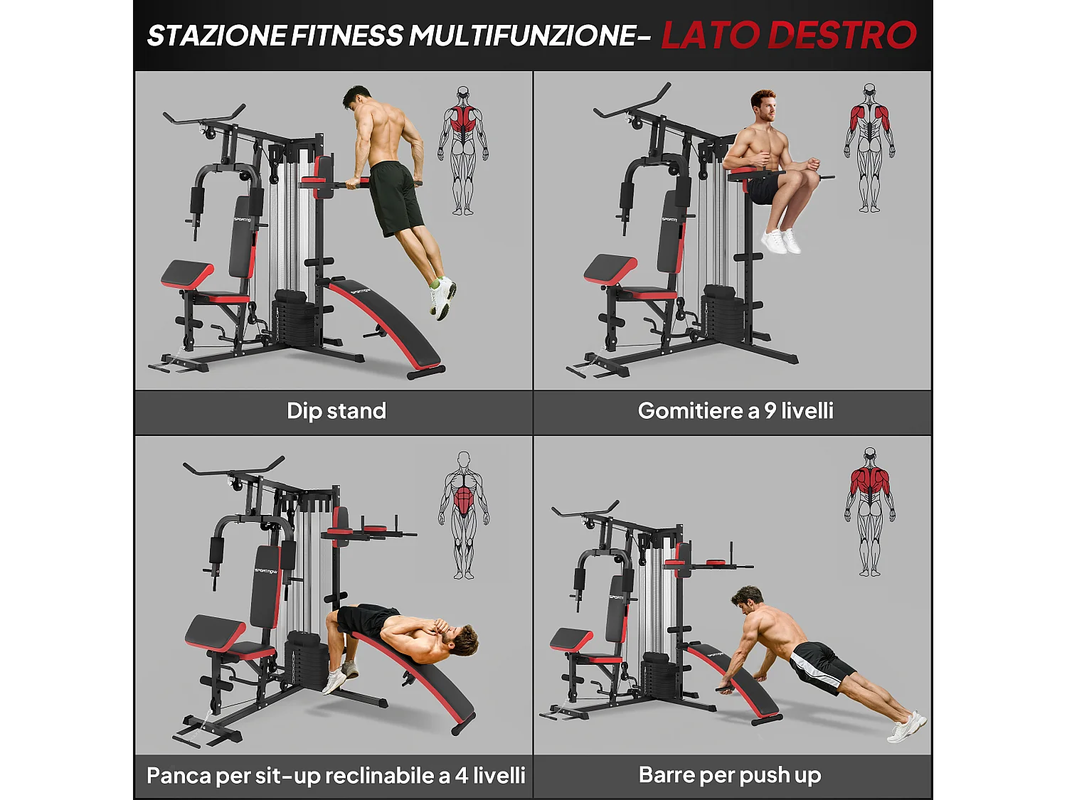 Stazione fitness multifunzione in acciaio e pu nera