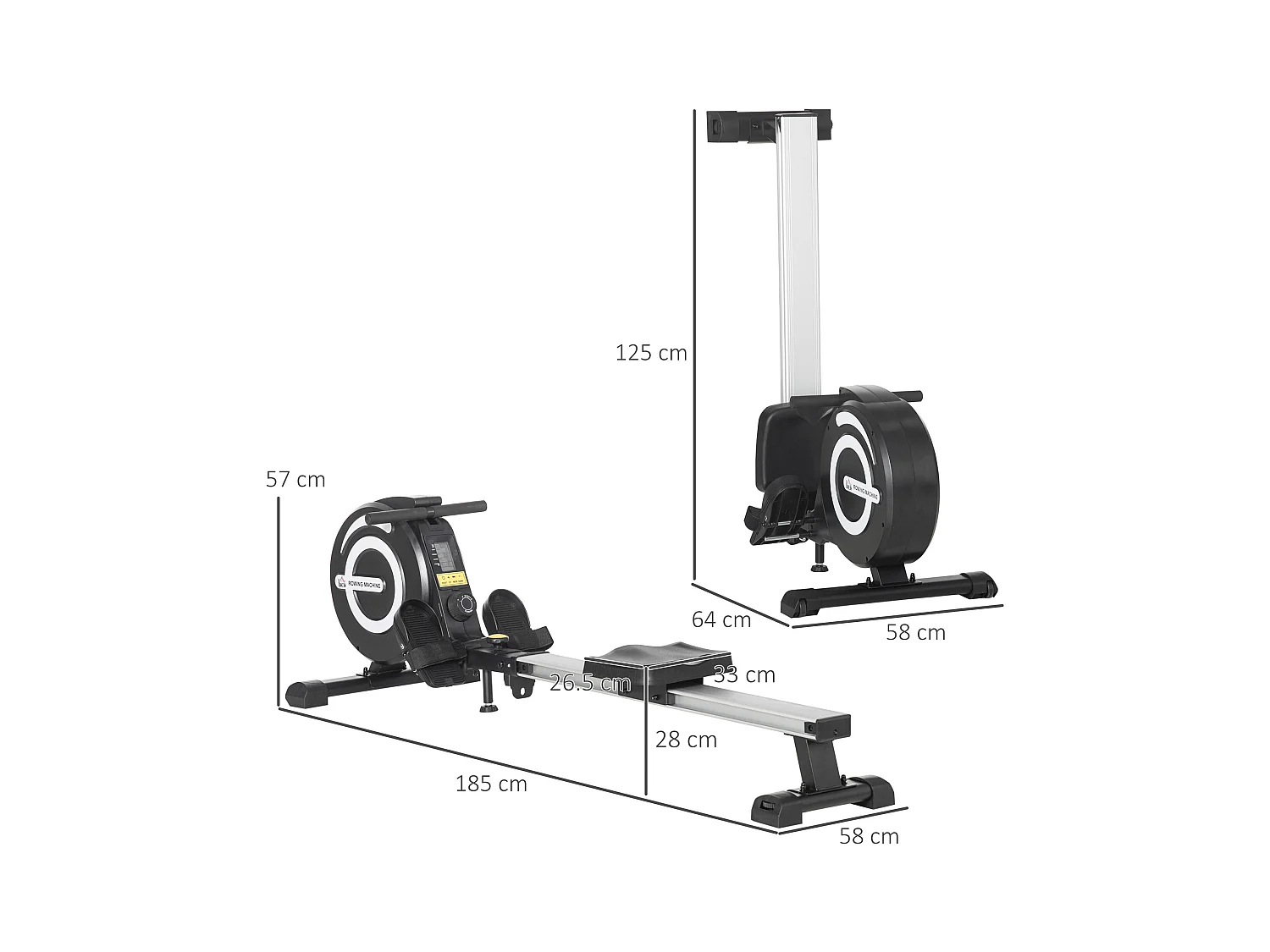 Vogatore pieghevole magnetico 8 livelli resistenza e monitor 185x58x57cm