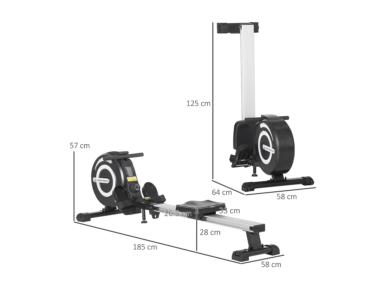 Vogatore pieghevole magnetico 8 livelli resistenza e monitor 185x58x57cm