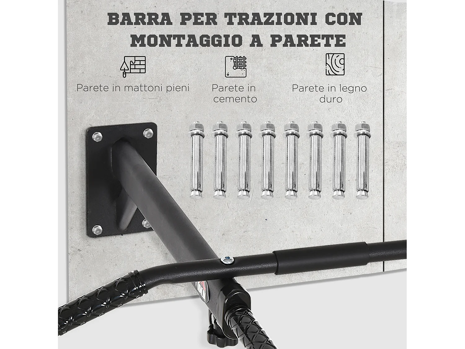 Barra per trazioni a muro 2 in 1 con 3 impugnature in acciaio nero