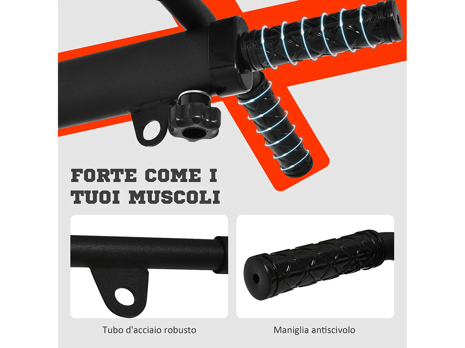 Barra per trazioni a muro 2 in 1 con 3 impugnature in acciaio nero