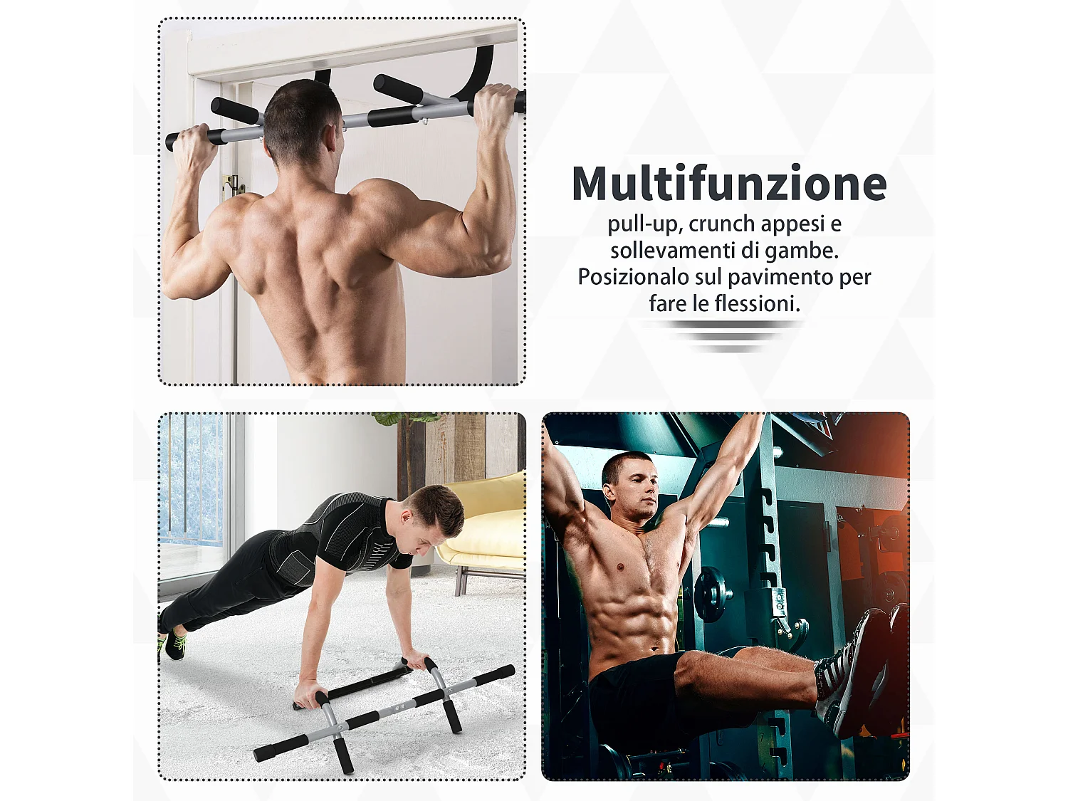 Barra trazioni a pressione installazione senza viti su porta, max. 110 kg