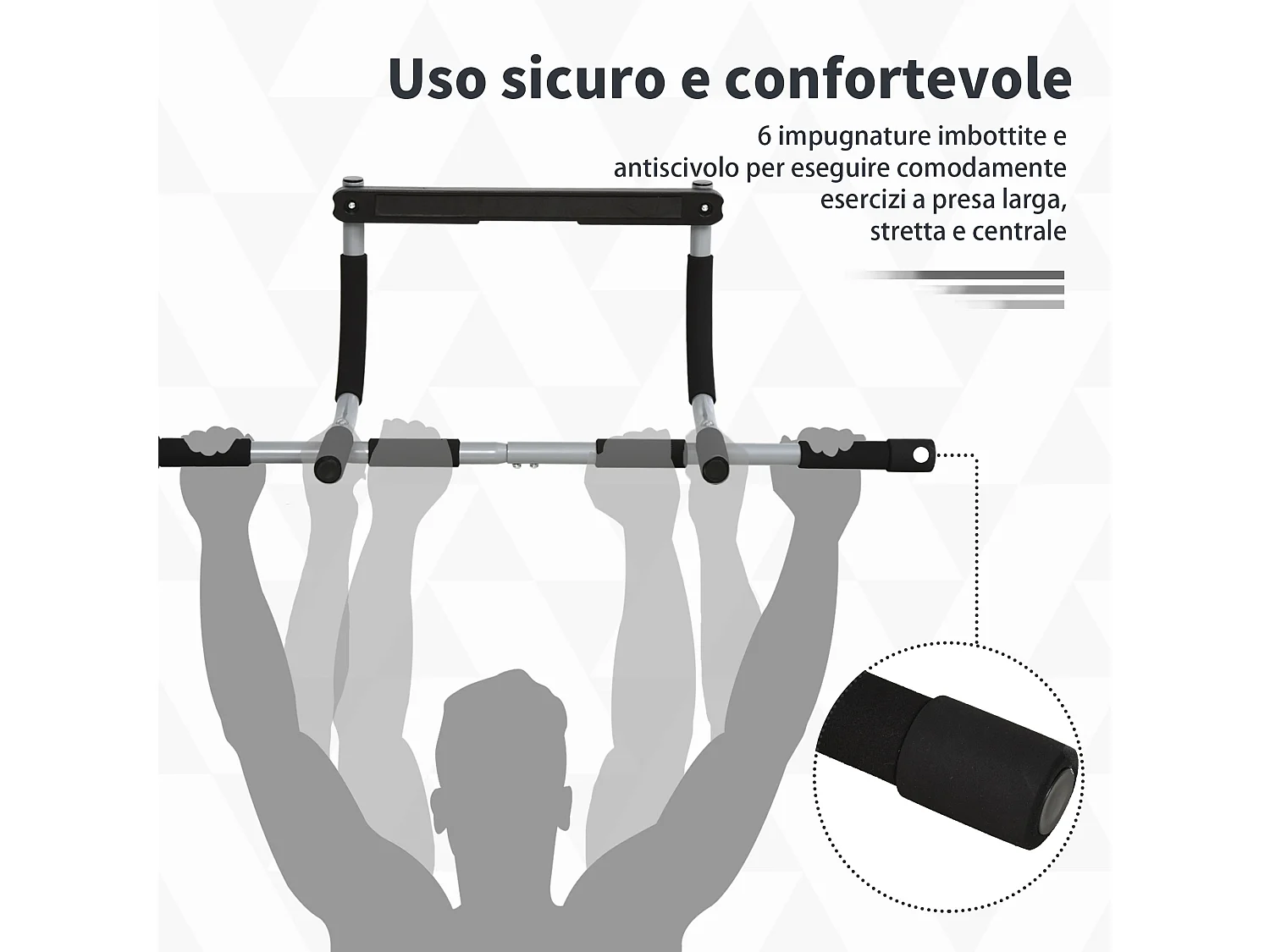 Barra trazioni a pressione installazione senza viti su porta, max. 110 kg