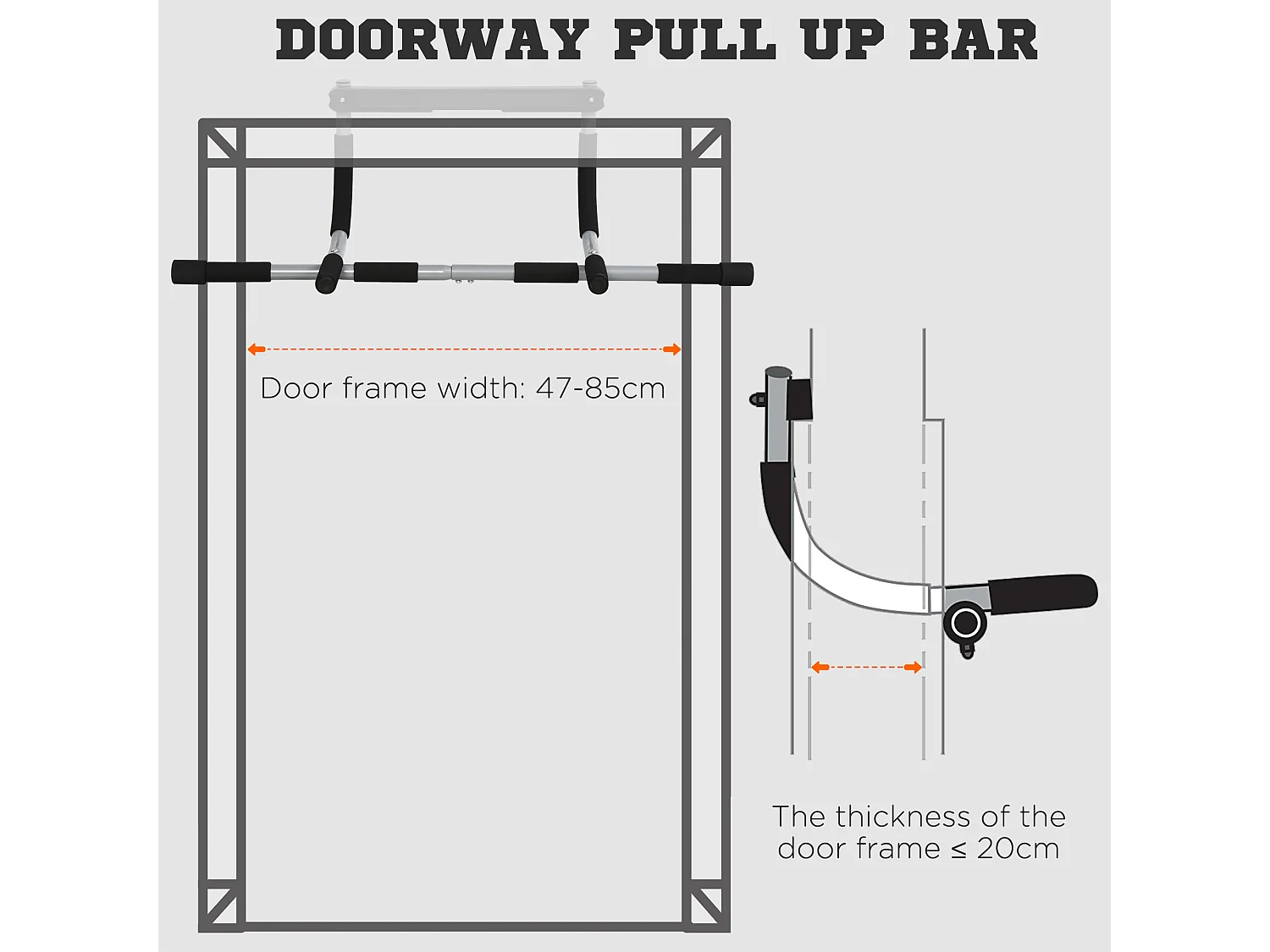 Barra trazioni a pressione installazione senza viti su porta, max. 110 kg